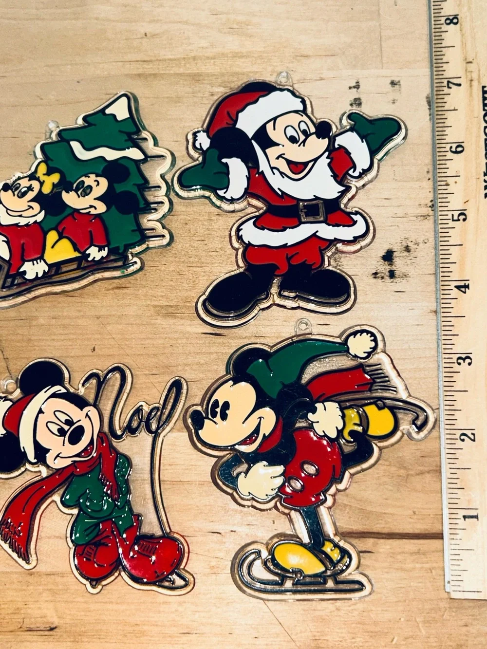 VTG Disney Acrylic Mickey & Minnie Mouse  Christmas  Ornament Set Of 4